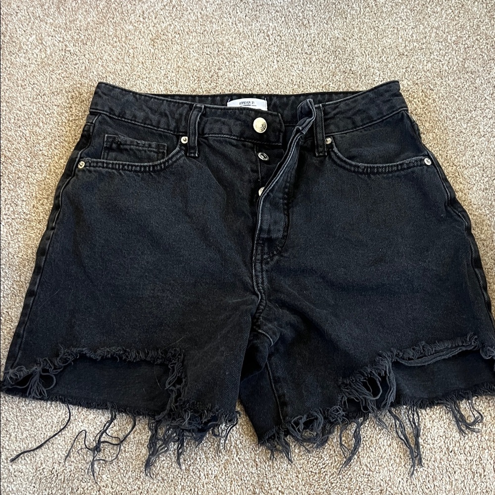 Forever 21 Black Frayed Jean Shorts